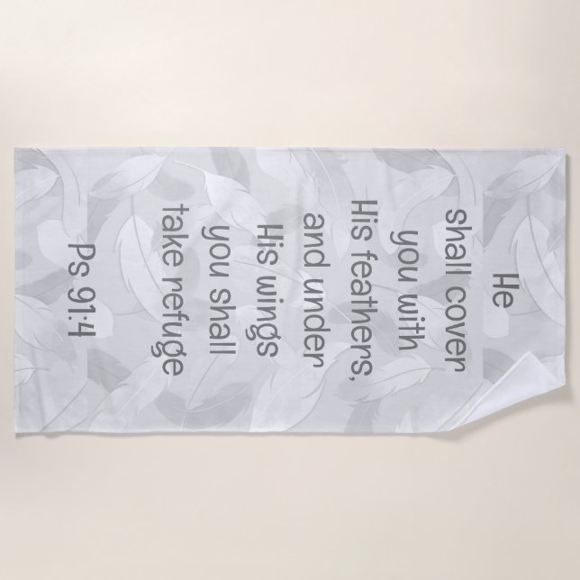 Toalha De Praia Cobrir-O Com Sua Bíblia De Penas Ps 91:4 (Frente)