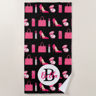 Toalha De Praia Coisas femininos cor-de-rosa--design da composiç