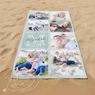 Toalha De Praia Colagem de Fotos da Família Personalizada 7 - Mono