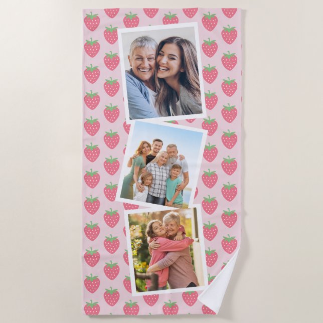 Toalha De Praia Colagem de Fotos de Morangos (Frente)