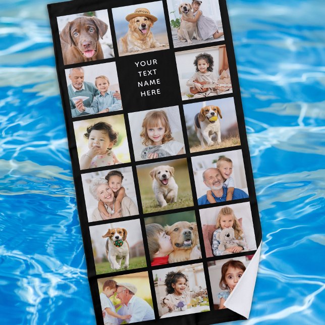 Toalha De Praia Colagem de Fotos Moderna 11 Preto Personalizado (Criador carregado)
