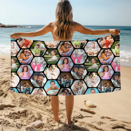 Toalha De Praia Colagem de Fotos Múltiplas em Hexágono Personaliza