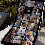 Toalha De Praia Colagem de Fotos Personalizada 17<br><div class="desc">Bask ao sol com sua própria Torre de Praia Personalizada! Projetada com versatilidade em mente, nossa toalha apresenta um fundo preto que pode ser deslocado para qualquer matiz de sua escolha. Adicione um toque exclusivo com 17 fotos de sua escolha e um modelo de texto simples, mas chamativo. Faça uma...</div>