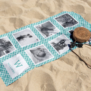 Toalha De Praia Colagem de Fotos Preta e Branca Monograma de Aqu