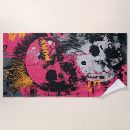 Toalha De Praia Colagem de Grafite de Caveira Punk em Rosa e Amare