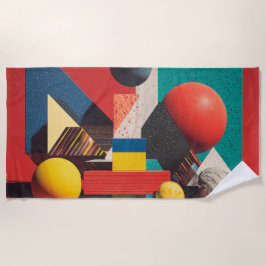 Toalha De Praia Colorful Geometric Shapes on Red Background