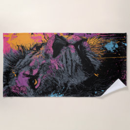 Toalha De Praia Colorful Lion Graphic Art – Bold Urban Wildlife
