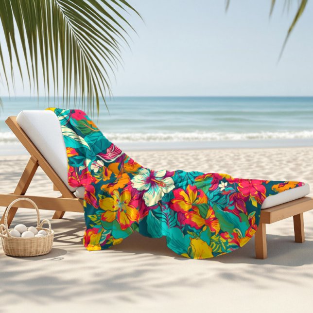 Toalha De Praia Colorful Tropical Flowers Pattern (Criador carregado)