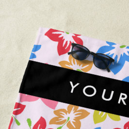 Toalha De Praia Colorida Hibiscus, Padrão De Flores, Seu Nome