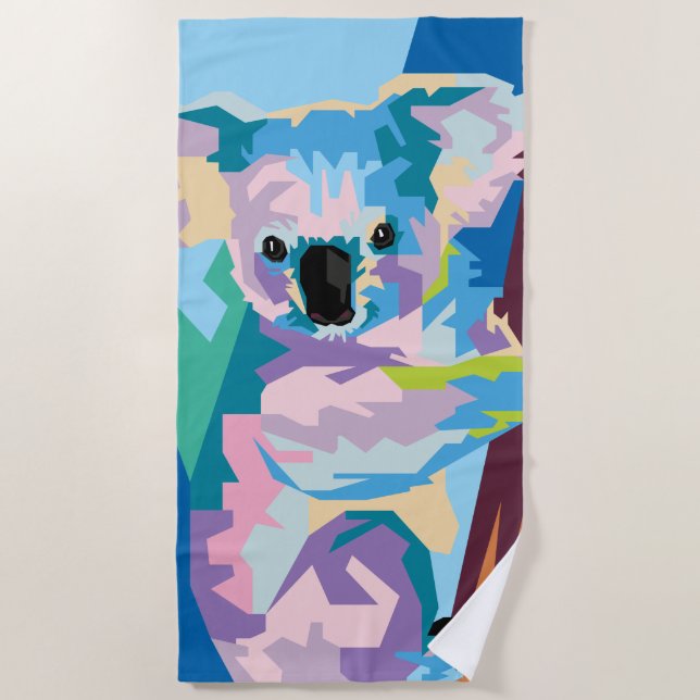 Toalha De Praia Colorida Pop Art Koala Retrato (Frente)