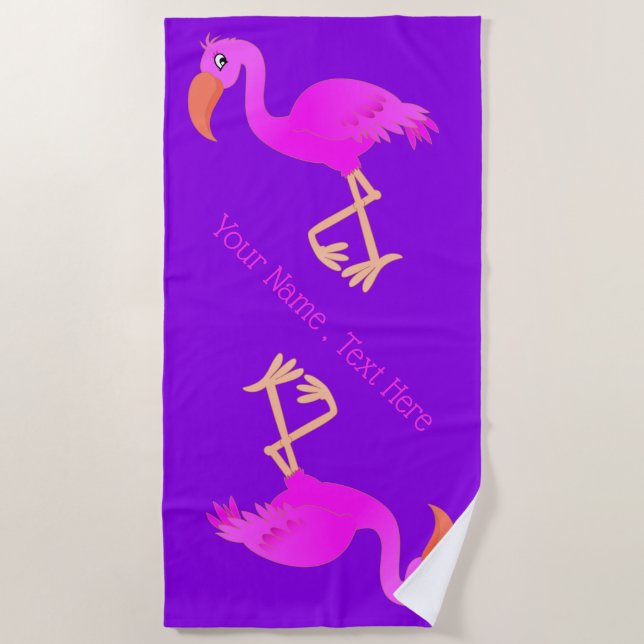 Toalha de Praia com Flamingos Rosa e Texto Persona (Frente)