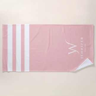 Toalha de Praia com Listras Rosa Bebê Personalizad