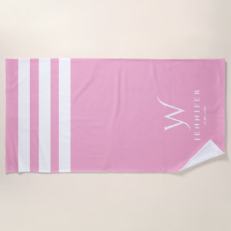 Toalha de Praia com Listras Rosa Personalizadas