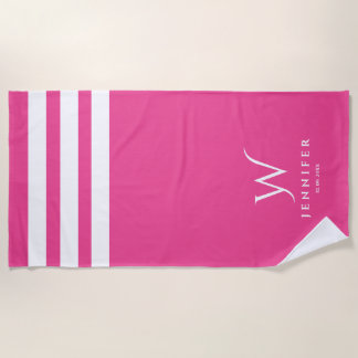 Toalha de Praia com Listras Rosa Personalizadas