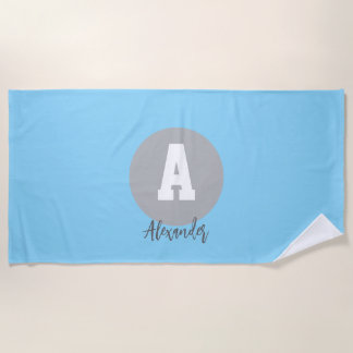 Toalha de Praia com Monograma Azul Personalizado
