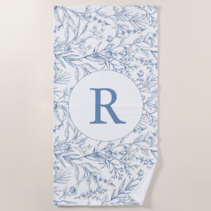 Toalha de Praia com Monograma Azul Toile Floral Fr