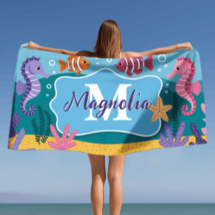Toalha de Praia com Nome Personalizado Cavalo-Mari