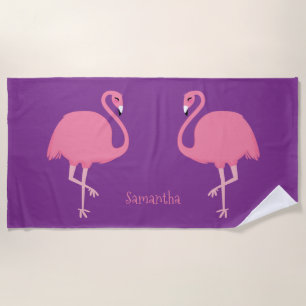 Toalha de praia com nome personalizado de Flamingo
