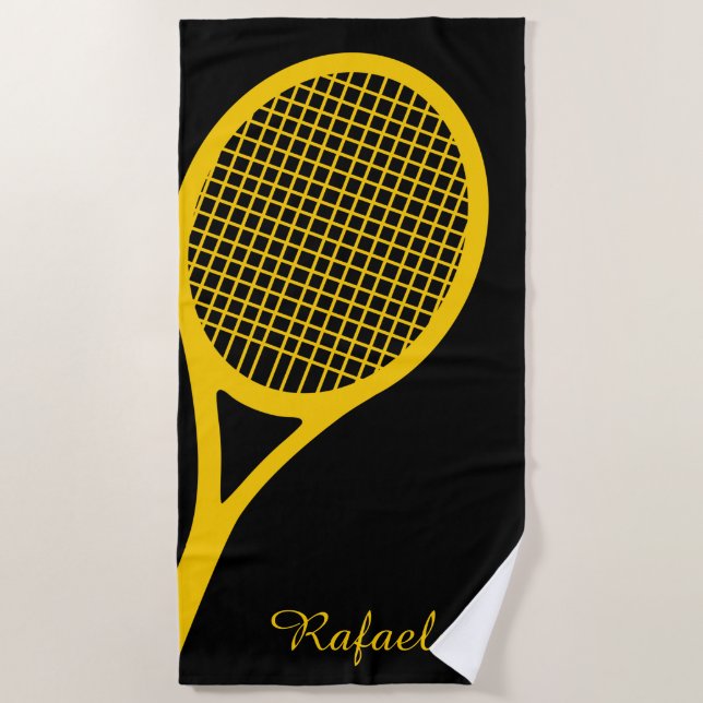Toalha De Praia Com o nome Yellow 🎾 tênis racket (Frente)