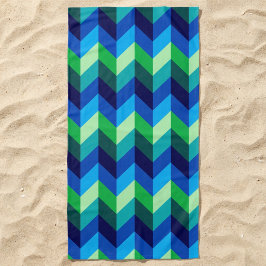 Toalha de Praia com Ombre Chevrons Azul Verde