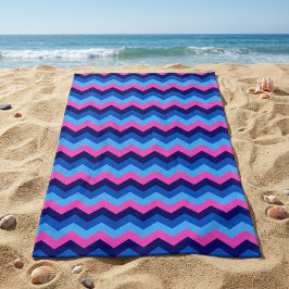 Toalha de Praia com Padrão Chevron Rosa Azul Legal