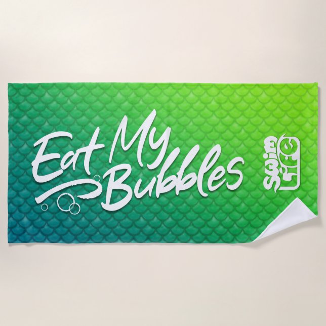 Toalha De Praia "Coma as minhas bolhas" Escalas verdes/lacrimogêne (Frente)