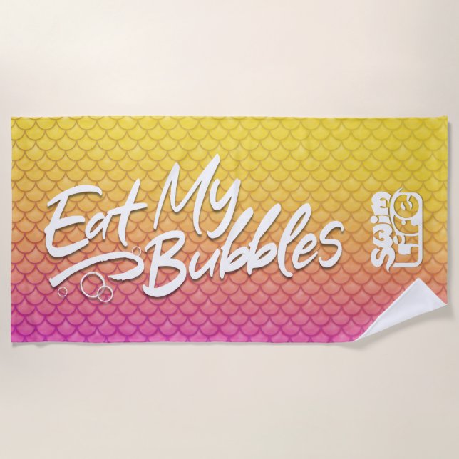 Toalha De Praia "Coma as minhas bolhas" Natação Vida Amarelo/Rosa  (Frente)