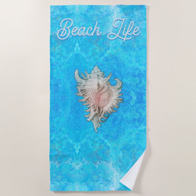 Toalha De Praia Conch Shell "Beach Life" (Frente)