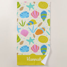 Toalha De Praia Conchas Coloridas e Peixes de Estrelas Personaliza