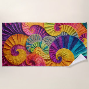 Toalha De Praia Conchas Cromáticas: Mosaico Vibrante em Espiral