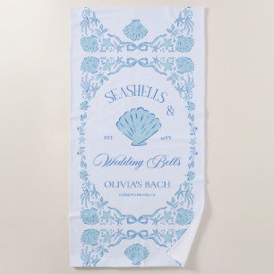 Toalha De Praia Conchas Marinhas & Sininhos de Casamento Despedida