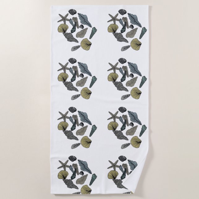 Toalha De Praia Conchas tropicais em uma praia (Frente)