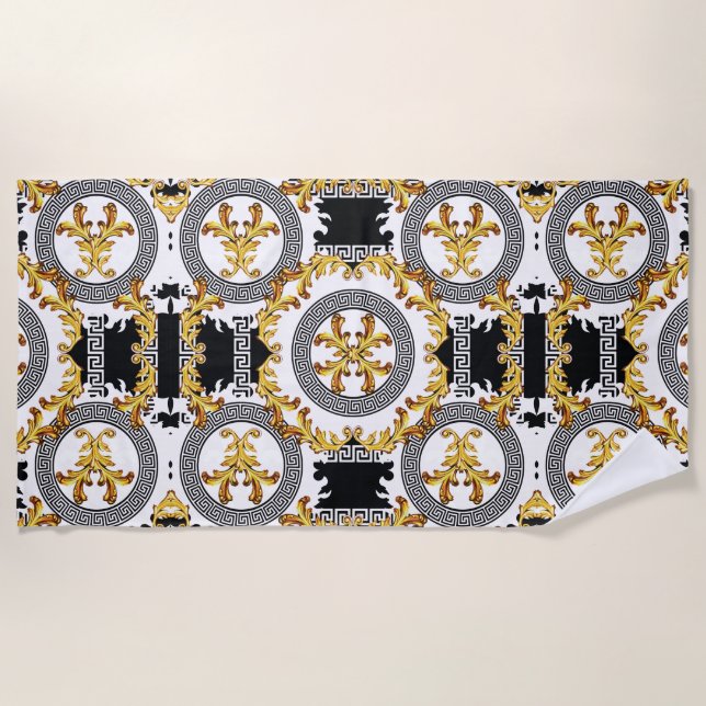 Toalha De Praia Condecoração grega Dourada negra (Frente)
