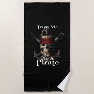 Toalha De Praia Confie em mim, sou um crânio pirata e espadas, Anc