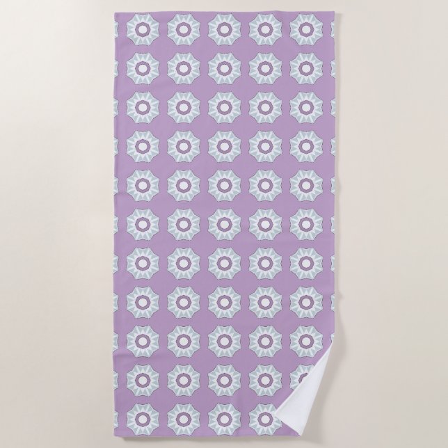 Toalha De Praia Conjunto geométrico roxo com padrão floral  (Frente)
