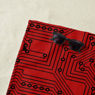 Toalha De Praia Conselho de Circuito do Computador Vermelho Modern