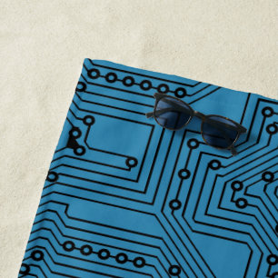 Toalha De Praia Conselho do Circuito do Computador Azul-Teal Preto