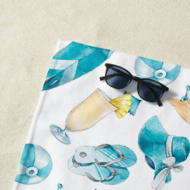 Toalha De Praia Coquetéis de Praia Azul Diversão de Verão Personal