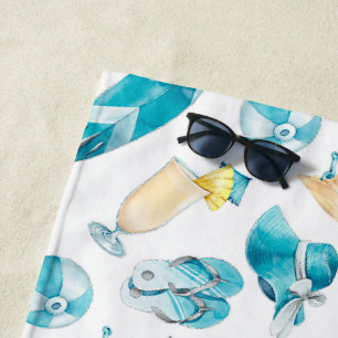 Toalha De Praia Coquetéis de Praia Azul Diversão de Verão Personal