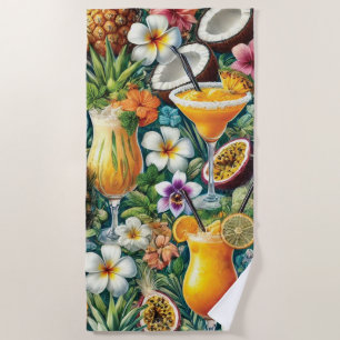 Toalha De Praia Coquetel tropical e Design floral