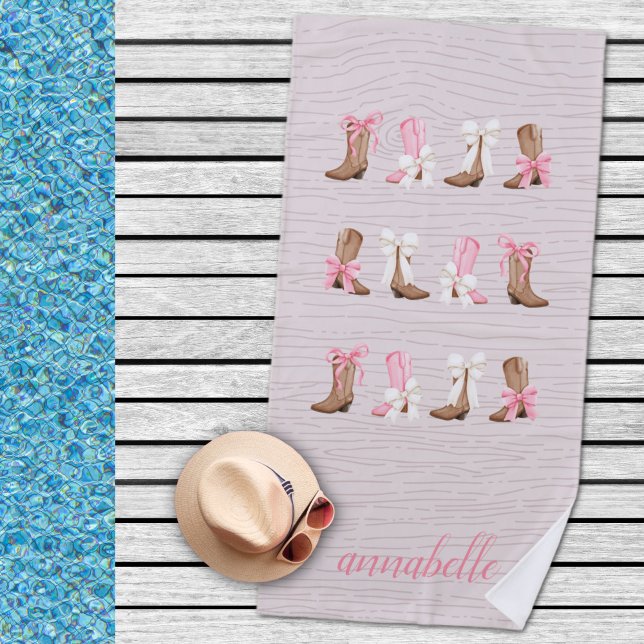 Toalha De Praia Coquette Coquette Boots personalizados (Cute Coquette Cowgirl Boots Personalized Beach Towel)