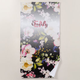 Toalha De Praia Cor d'água - rosada amarela roxas a preto, Monogra