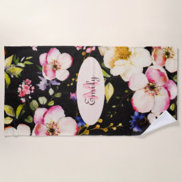 Toalha De Praia Cor d'água - rosada amarela roxas a preto, Monogra