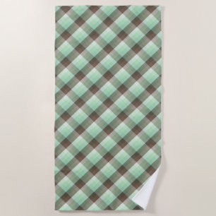 Toalha De Praia Cor de Hortelã com Listras Xadrez em Bloco de Cor