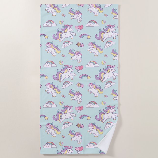Toalha De Praia Cor Pastel do unicórnio mágico bonito (Frente)