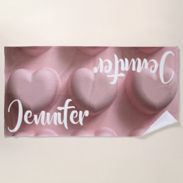 Toalha De Praia Coração Cor-de-Rosa Triplo Personalizado Horizonta