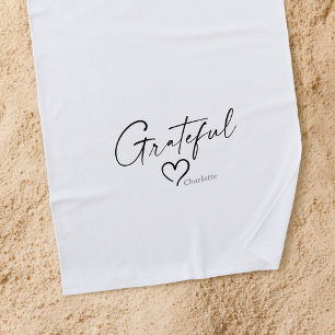 Toalha De Praia Coração Grateful Seu nome - Script de tinta míni