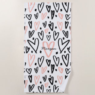 Toalha De Praia Corações Artísticos   Torre de praia monograma