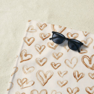 Toalha De Praia Corações Marrons Creme Dia dos Namorados Amor