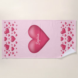 Toalha De Praia Corações Rosa Com Texto Personalizável